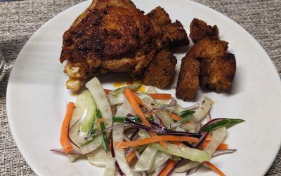 Calabrian Chicken with Croutons and Cooling Salad